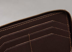 Coffee Leather Mens Zipper Long Wallet Passport Wallet Clutch Wallets for Men