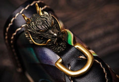 Handmade Leather Chinese Monster Mens Long Chain Biker Wallet Tooled Leather Wallet With Chain Wallets for Men