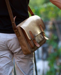 Handmade Vintage Leather Mens Messenger Bags Coffee Shoulder Bags for Men