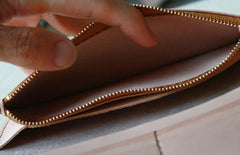 Handmade Mens Tooled Floral Beige Leather Long Biker Wallet Cool Long Chain Wallet for Men