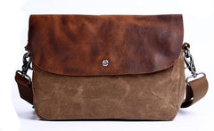 Mens Waxed Canvas Leather Small Side Bag Canvas Messenger Courier Bags for Men