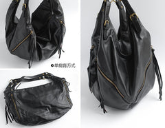 Vintage Black WOMENs LEATHER Hobo Handbag Fashion Hobo Shoulder Bag FOR WOMEN