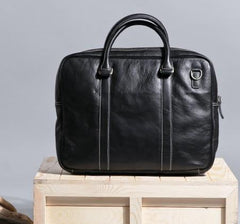 Cool Black Leather Mens Briefcase Work Bag Laptop Bag Business Bag for Men