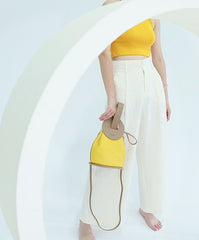 Cute Yellow Leather Womens Mini Bucket Purse Handbag Barrel Shoulder Bag for Women