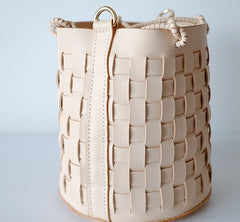Handmade Leather Beige Braided Womens Handbag Crossbody Purse Shoulder Bag for Women