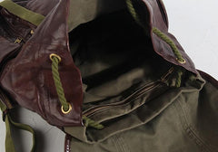 Genuine Leather Mens Cool Backpack Large Coffee Travel Backpack Hiking Backpack for men