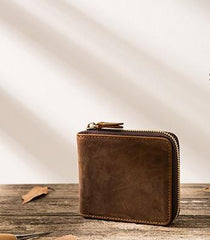 Cool Leather Vintage Mens Small Wallets Zipper billfold Wallets for Men