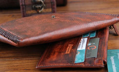 Genuine Leather Mens Cool Biker Chain Wallet Long Leather Wallet Slim Clutch Wristlet Wallet for Men