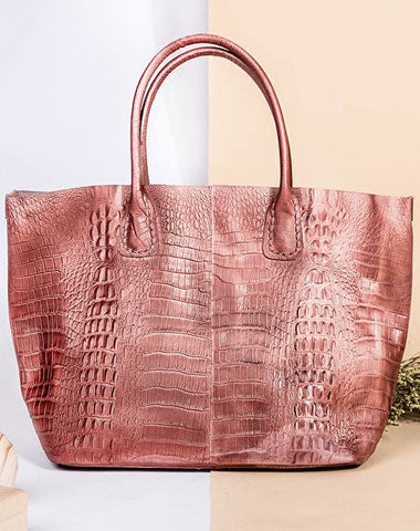 Genuine Leather Bag Crocodile Style Tote Bag Handbag Shoulder Bag Purse For Women - EverHandmade