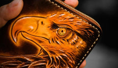 Handmade Leather Tooled Eagle Mens Small Wallet Cool Leather Wallet billfold Wallet for Men