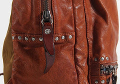 Cool Black Leather Mens Backpack Large Travel Backpack Brown Hiking Backpack for men