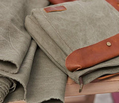 Mens Canvas Leather Square Side Bag Messenger Bag Canvas Shoulder Bag for Men