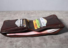 Handmade Genuine Leather Mens Cool Slim Leather billfold Wallet Men Small Wallets Bifold for Men