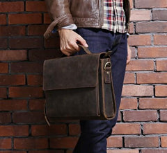 Vintage Coffee Leather Mens Briefcases Work Bag Laptop Bag Business Bag for Men
