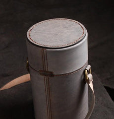 Handmade Gray Leather Mens Barrel Bag Shoulder Bag Messenger Bag for Men