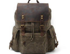 Waxed Canvas Leather Mens Hiking Backpacks Canvas Travel Backpack School Backpack for Men
