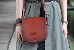 Handmade Leather Purse Saddle Bag Round Circle Bag Messenger Bag Crossbody Bag Shoulder Bag Purse For Women - EverHandmade