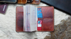 Handmade Leather Mens Small Passport Wallets billfold Travel Wallets for Men