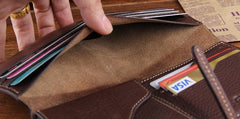 Genuine Leather Mens Cool Slim Long billfold Leather Wallet Men Small Wallets Bifold for Men