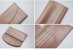 Genuine Leather Cute Long Slim Wallet Trifold Clutch Passport Wallet Purse For Women Girl