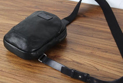 Genuine Small Black Leather Mens Cool Chest Bag Sling Bag Crossbody Pack for men
