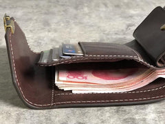 Handmade Leather Mens Cool billfold Leather Wallet Men Small Wallets Trifold for Men