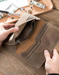 Handmade Leather Mens Clutch Wallet Cool Leather Wallet Long Phone Wallets for Men