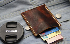 Leather Mens Slim Front Pocket Wallets Coffee Leather Cards Wallet for Men