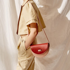 Cute Leather Red Green Womens Mini Saddle Purse Saddle Shoulder Bag for Women