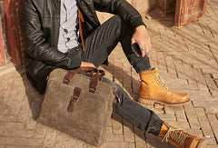 Mens Gray Canvas Briefcase Handbag Work Bag Business Bag for Men