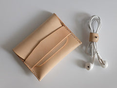 Handmade LEATHER Beige Womens Small Card Wallet Leather Small Coin Change Wallet FOR Women