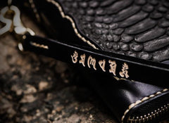 Handmade Leather Mens Chain Biker Wallet Leather Clutch Wallet Cool Long Wallets for Men