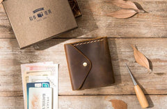 Cool Handmade Leather Mens Small Wallets Bifold Vintage billfold Wallet for Men