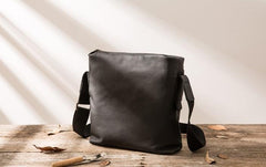 Small Cool Black Square Leather Mens Messenger Bags Shoulder Bags for Men