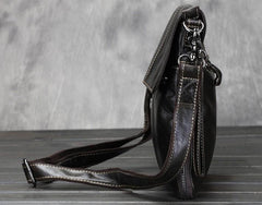Cool Small Black Leather Mens Messenger Bag Shoulder Bag for Men