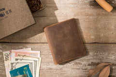 Coffee Cool Leather Mens Small Wallets Bifold Vintage Slim billfold Wallet for Men