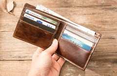 Cool Leather Mens Small Wallets Bifold Vintage billfold Wallets for Men