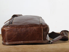 Brown Leather Mens Cool Sling Backpack Chest Bag Sling Bag Crossbody Pack for men
