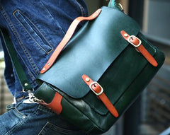 Green Leather Mens Briefcase Messenger Bag Handbag Shoulder Bag for men