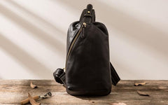 Mens Black Leather Sling Bag Sling Shoulder Bag Sling Backpack for men