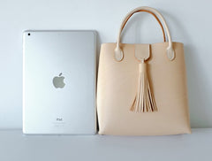 Handmade Leather Beige Womens Handbag Shoulder Bag Crossbody Purse Tassels for Women