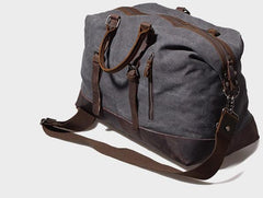 Gray Mens Leather Canvas Large Weekender Bag Canvas Travel Bag for Men