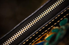 Handmade Leather Tooled Carp Mens Chain Biker Wallet Cool Leather Wallets Long Wallets for Men