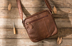 Cool Small Leather Black Mens Messenger Bags Shoulder Bags  for Men