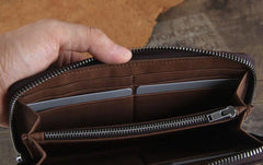 Genuine Leather Mens Cool Long Leather Wallet Zipper Clutch Wristlet Wallet for Men