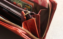 Vintage LEATHER Womens Long Clutch Wallet Zipper Long Wallet FOR Women