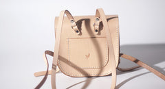 Handmade Leather Beige Mini Backpack Cute Saddle Backpack for women