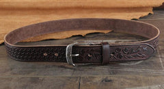 Genuine Leather Punk Rock Biker Tooled Floral Trucker Mens Belt Men Black Coffee Belt for Men