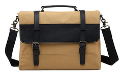 Mens Canvas Leather Briefcase Handbag Work Bag Business Bag for Men