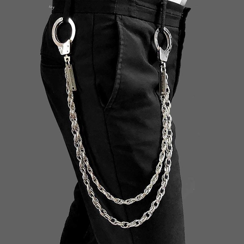 27'' Metal DOUBLE Chain BIKER SILVER WALLET CHAIN Handcuffs LONG PANTS